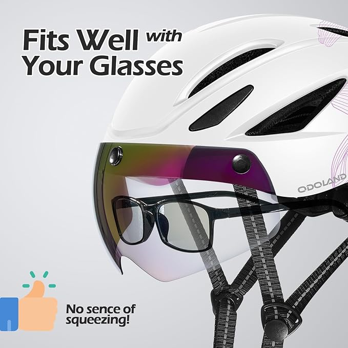 Odoland Bike Helmet with Magnetic Sun Visor for Adults, Glasses-Friendly Design Adjustable Dial Cycling Helmet for Men & Women, Urban Riding Bicycle Helmet for Mountain, Road, E-Bike, Commuting