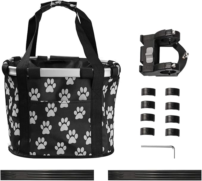 Lixada Bike Basket, Small Pet Cat Dog Carrier Bicycle Handlebar Front Basket Folding Detachable Removable Easy Install Quick Released Picnic Shopping Bag, Max. Bearing: 11lbs