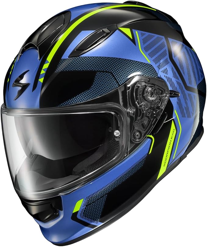 ScorpionEXO Ryzer Full Face Motorcycle Helmet with Pinlock Ready Shield with Integrated Speaker Pockets DOT ECE Approved Switch (Blue/Hi-Viz - 2X-Large)