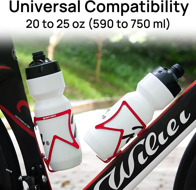 FIFTY-FIFTY 2-Pack Bike Water Bottle Holder, Aluminum Alloy Water Bottle Cage, Lightweight Bicycle Cup Holder Rack with Screws Tool, Universal Bicycle Drink Cage for MTB, Road Bike (Red)