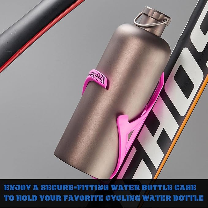corki Cycles Bike Water Bottle Holder Right Side Load Water Bottle Cage for Road, MTB, Gravel Bicycles Magenta Pink 2 Pack
