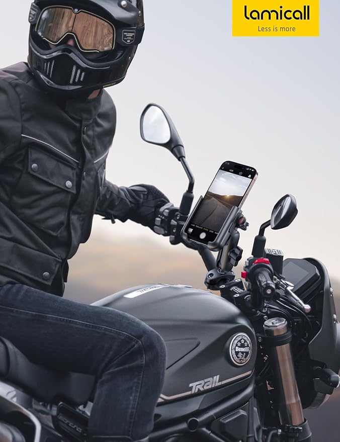 Lamicall Motorcycle Phone Mount Holder - [All Metal] [Anti Shake] [Extendable Arm] Bike Phone Holder Handlebar Clamp, Bicycle Cell Phone Mount, Gifts for iPhone 17 16 Pro Max, Galaxy, 4.7-7.2" Phones