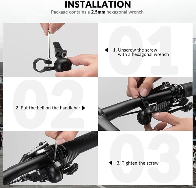 ROCKBROS Bike Bell, Copper Alloy Sturdy Bicycle Bell with Clear& Long Sound, Bike Ring Bell for Handlebars Adults More Than 100 dB