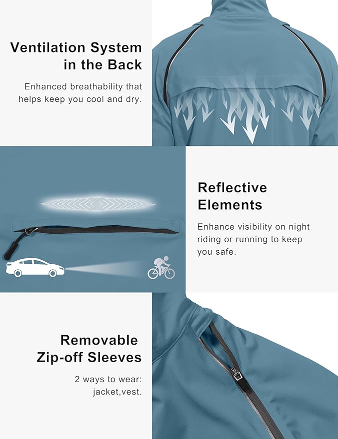 Little Donkey Andy Men's Quick-dry Running Jacket, Convertible UPF 50+ Cycling Jacket Windbreaker with Removable Sleeves