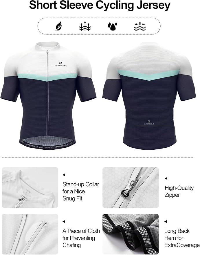 LAMEDA Men's Cycling Jersey Breathable Lightweight Short Sleeve Elastic Pro Road Bike Shirt Full Zip