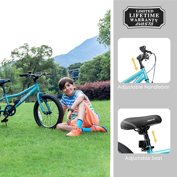 AVASTA Bilbo 18 20 24 Inch Kids Bike for Boys Girls 5-14 Years Old, Retro Style High Carbon Steel Bicycle with Adjustable Handlebars and Seat, Dual V-Brakes, Kickstand, Multiple Colors