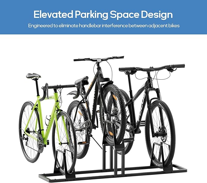 Heavy-Duty 3 Bike Storage Rack with Elevated Parking Space Design – 6KG Floor-Mounted Bicycle Stand, Indoor/Outdoor Universal Rack Compatible with Mountain Bikes & Road Bikes