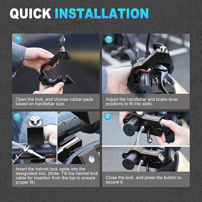 Motorcycle Lock Combo - Helmet and Brake Anti-Theft Grip for All Motorcycle, Bike, ATV, Scooter With Handlebar Diameters Within 1.3-1.5 Inches (Black)