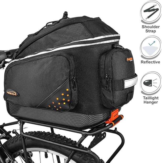 Ibera Bike Bag Commuter 17L - Clip-On Bike Rack Bag with Shoulder Strap - Hard Base, Reflective Trim & Taillight Compatible - Bicycle Bag for Daily Use & Commute - PAKRAK ONLY FOR IBERA RACKS