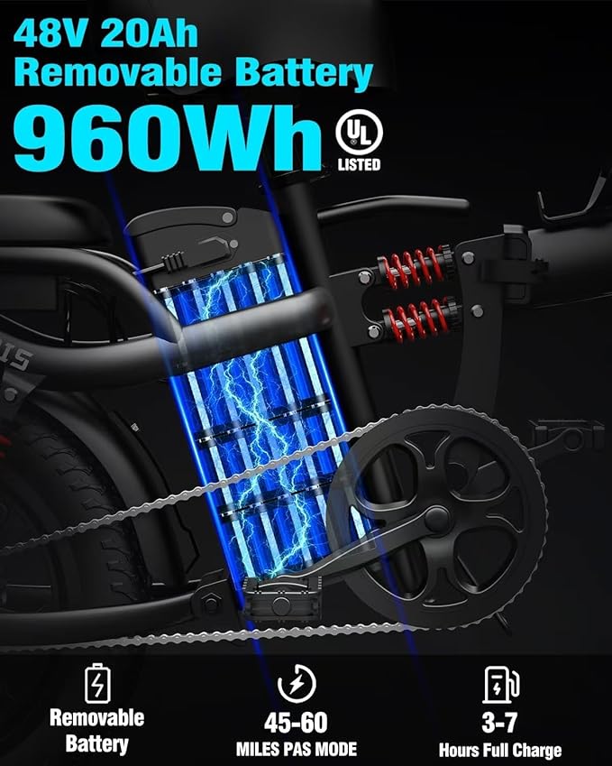 Electric Bike for Adults, 16"/20" Tire E-Bike with 750W/1000W Peak Motor, 48V Removable Battery, Up to 45/60 Miles Range & 28/30MPH, Folding Electric Bike for City and Outdoor Ride