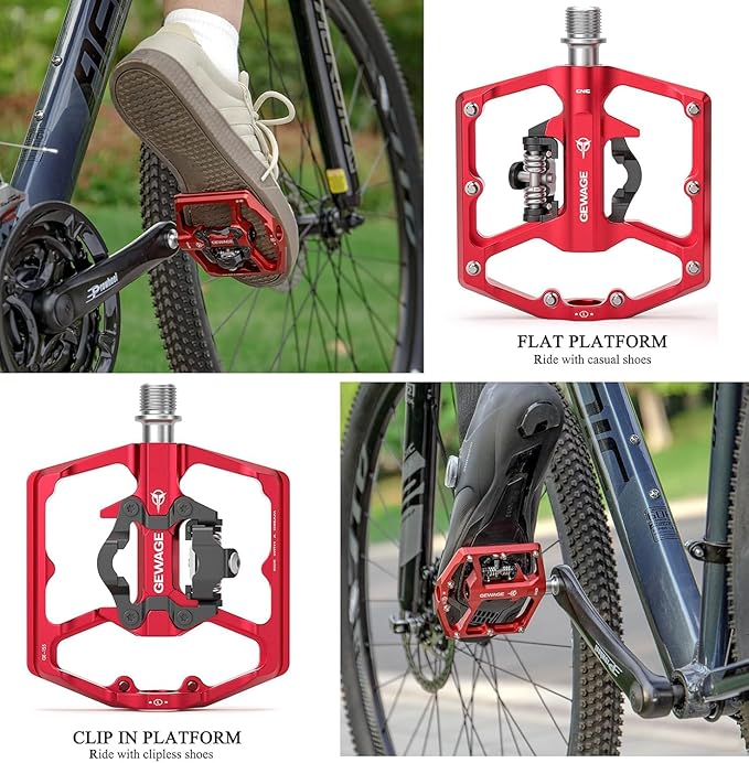 Mountain Bike Pedals- Dual Function Bicycle Flat Pedals and Clipless Pedals- 9/16" Platform Pedals Compatible with SPD for Road Mountain BMX Bike