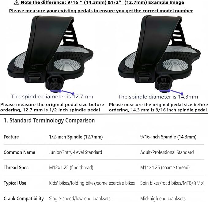 YBEKI Pro-Grade Exercise Bike Pedals with Adjustable Straps - 9/16" & 1/2" Spindle for Indoor Peloton/Schwinn/Spin Bikes | Heavy-Duty PP Plastic & PVC Straps + 500lb Capacity