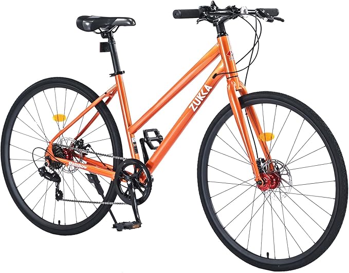 700C Road Hybrid Bike City Commuter Bicycle with 7 Speed/Front and Rear Disc Brakes/Steel Frame for Men Women Adult Available in A Variety of Colors