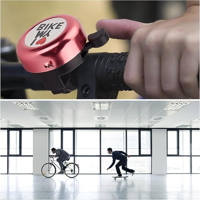 CREATCABIN I Love My Bike Bicycle Bell Aluminum Alloy Bike Bells Ring Round Pink Loud Sound Cycling Handlebars Bells with 4Pcs Resin Stickers