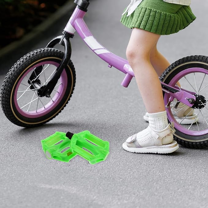 Mipcase 2Pcs Kids Bike Pedals : Non-Slip Plastic Bicycle Pedal Flat for Mountain Bike, Easy to Install, 4.13X3.14X0.79in (Green)
