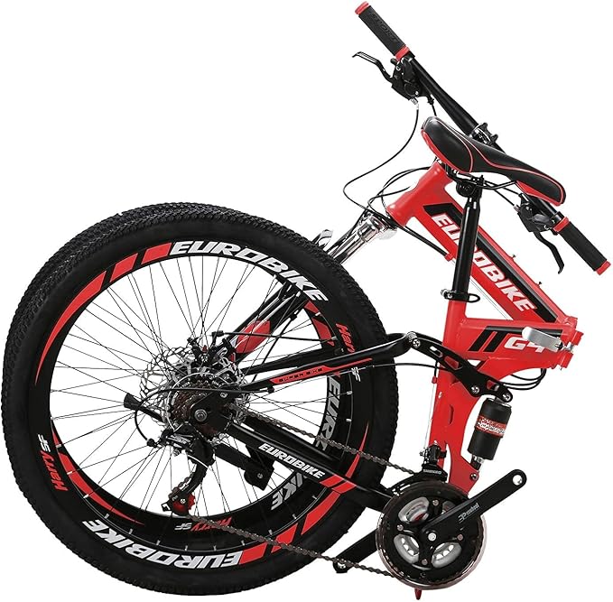 EUROBIKE Folding Bike,26 Inch Full Suspension Folding Mountain Bike,Dual Disc Brake 21 Speed Bicycle for Adults Men or Women Bikes