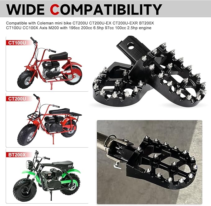 Dirt Bike Foot Pegs CNC Anti-Slip Wide Footpegs for CRF50 CRF70 Coleman CT100U CT200U BT200X CC100X CRF XR50 70 110 125 SSR Apollo TaoTao Mini Bike Motorcycle Dirt Pit Bike Pedals(Black)