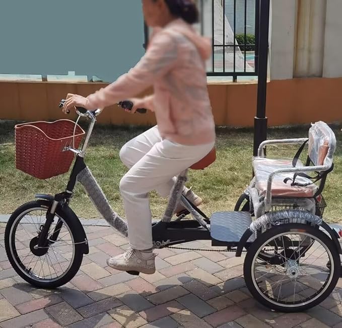 20 inch Folding Tricycle, Outdoor Cruiser Bikes with Passenger seat, 3 Wheel Bike, Large Pedal Tricycles with Inflatable Wheel, Tandem Bicycle, Ride-on trikes for s,Black 20inch