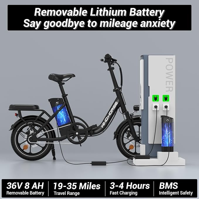 RIDWIND 16" Folding Electric Bike Adults, Peak 630W Adult Electric Bicycles, Up to 25 MPH and 35 Miles Foldable Ebikes, Electric Bike for Teens with 36V 8Ah Removable Battery, UL2849 Certificate