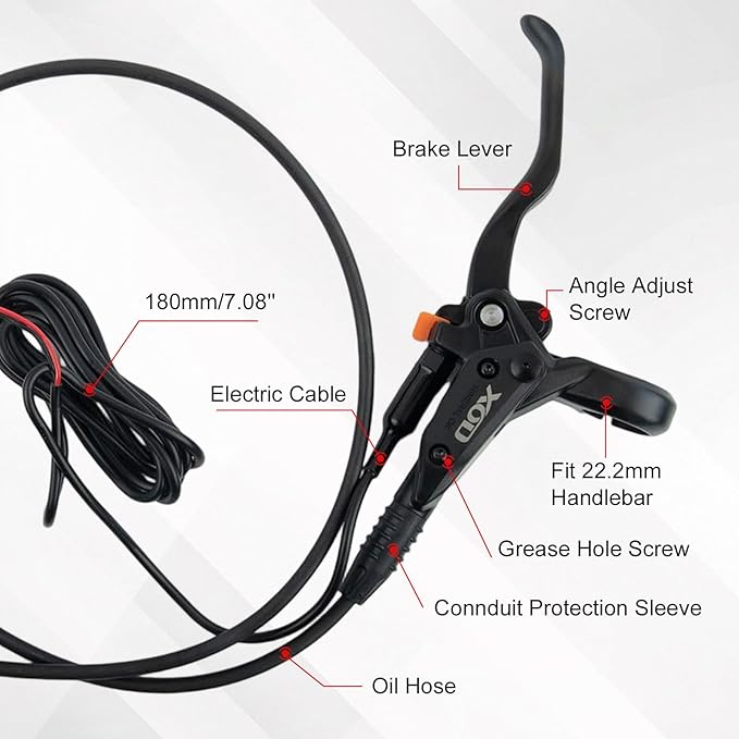 E-Bike Hydraulic Disc Brake Set Electric Power Control Shifter, Aluminum Front 140/160mm Rear 160/180mm Brake Rotors, Left/Right-Front/Rear Braking Direction For Scooter And Motorcycle(Right front)