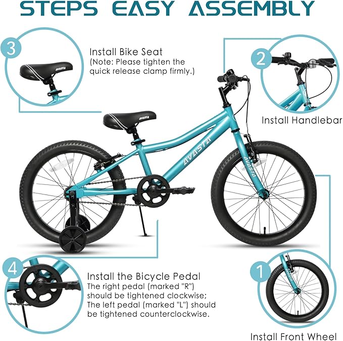 AVASTA Bilbo 18 20 24 Inch Kids Bike for Boys Girls 5-14 Years Old, Retro Style High Carbon Steel Bicycle with Adjustable Handlebars and Seat, Dual V-Brakes, Kickstand, Multiple Colors