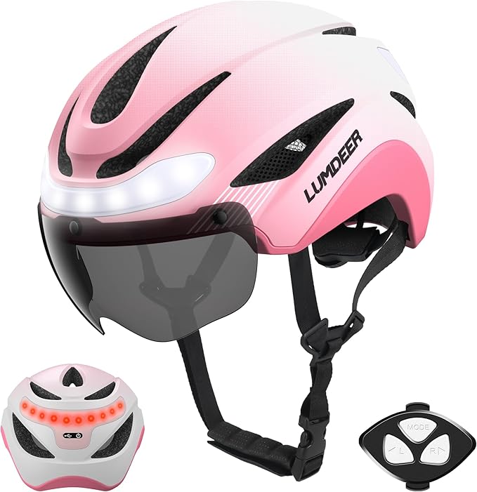 LUMDEER DARKNIGHT Bike Helmet - LED Turn Signals Front & Rear Light Rechargeable, Visor, Goggles for Ebike,Scooter Commuting, Adjustable Bicycle Helmets for Adults Men Women