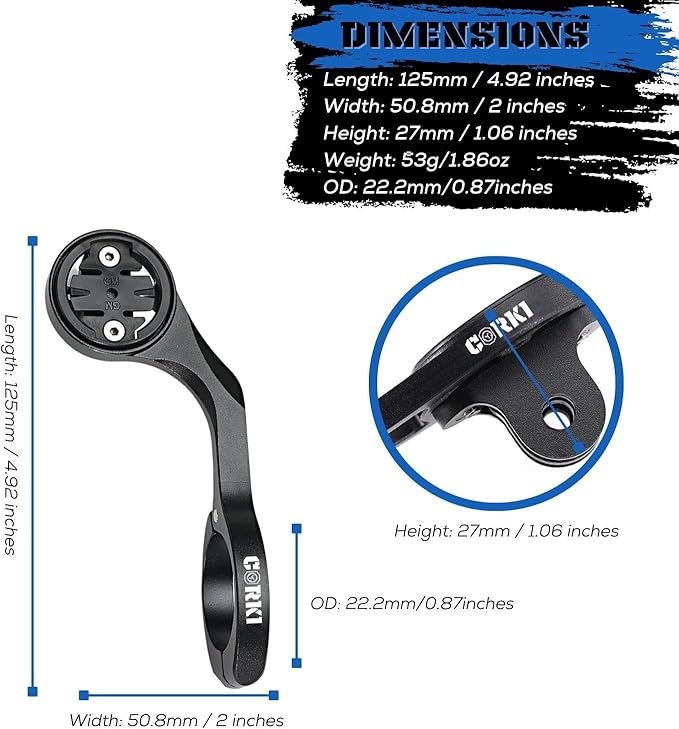 corki Cycles Garmin Edge Out Front Mount, Bike Handlebar Mount for Garmin Bike Computer 130 520 530 830 1030 & Sports Action Camera and Bike Lights