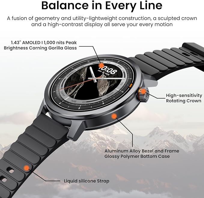KOSPET Smart Watch for Men, 25 Days Battery, 1.43" AMOLED Smartwatch for iPhone&Android, IP68 Waterproof, 24/7 Heart Rate & Sleep Monitor, 170+ Sport Modes, Bluetooth Call (Answer/Make)