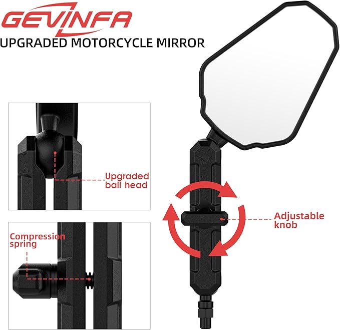 Upgraded Adventure Motorcycle Mirrors, Ball-Head ATV Rear View Mirror No Vibration & Wobble With 8/10MM Screw and 7/8" Handlebar Aluminum Mount Compatible with ATV Dirt Bike and More