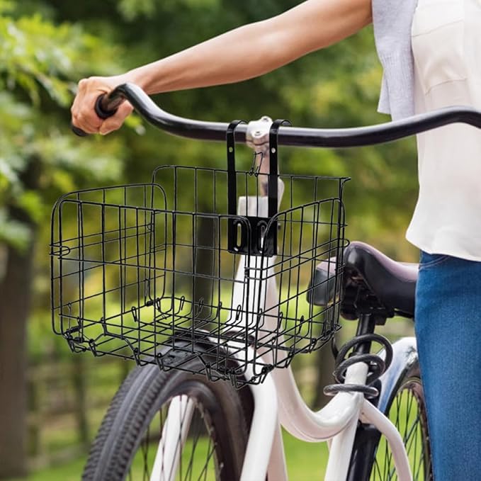 SUPVOX Bike Basket Front and Rear Folding Bicycle Basket, Black 990g Lightweight Portable Handlebar Storage for Mountain and City Bikes, Sturdy Cycling Accessory for Outdoor Riding