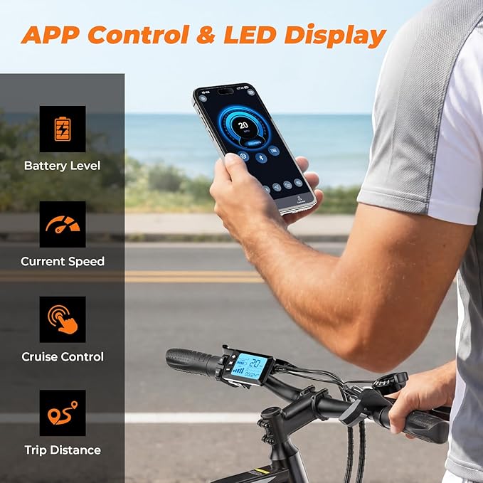 Electric Bike, 750W Peak Motor, 60+ Miles & 20MPH, 26'' Tires E-Bikes, Shock Absorber, Commuting Electric Bike for Adults
