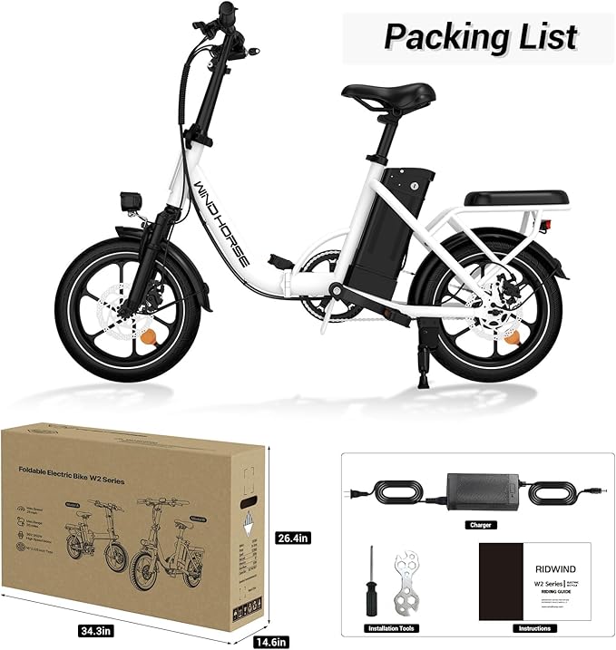 RIDWIND 16" Folding Electric Bike Adults, Peak 630W Adult Electric Bicycles, Up to 25 MPH and 35 Miles Foldable Ebikes, Electric Bike for Teens with 36V 8Ah Removable Battery, UL2849 Certificate