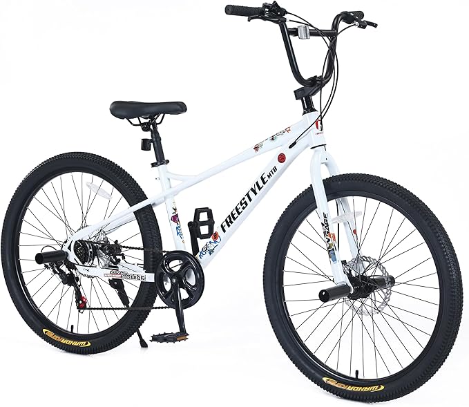 Freestyle Teen Bike Double Disc Brakes 26 inch BMX Bike High-Aluminum/Carbon Steel Frame, for for Teen Bike and Adult Bikes, with 2 Pegs, Bicycles for Men and Women, Multiple Colors