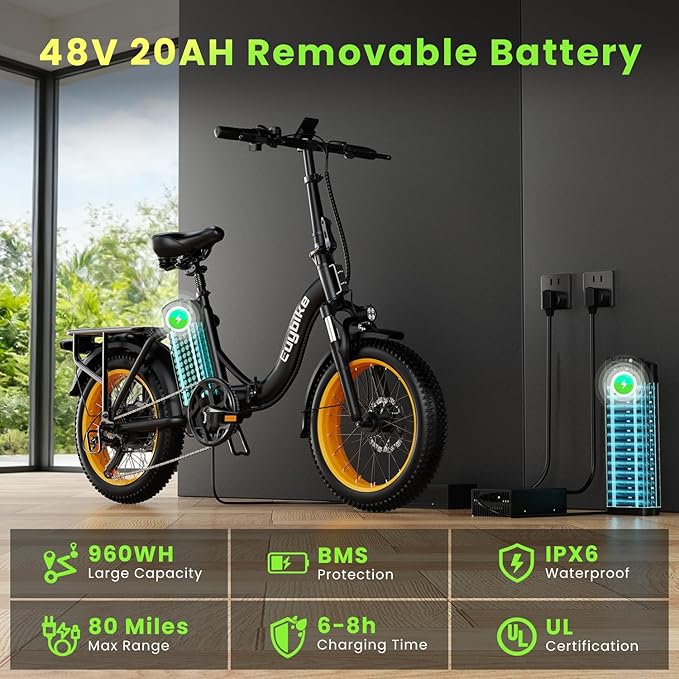 Folding Electric Bike for Adults and Seniors, 1000W Motor 48V 20AH Battery 30MPH 80 Miles, 20" Fat Tire All Terrain Ebike, 7-Speed Commuter E Bike, Step-Thru Electric Bicycle for Women and Teens