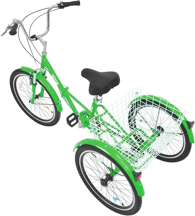VEVOR Folding Adult Tricycle,Adult Folding Trikes, 3 Wheel Cruiser Bike with Large Basket & Adjustable Seat, Shopping Picnic Foldable Tricycles for Women, Men, Seniors