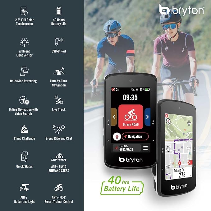 Bryton Rider 750SE 2.8 Inch Colour LCD Touchscreen GPS Bike Computer Offline EU Map Compatible with Bicycle Radar 40 Hours Battery Life Navigation with Turn-by-Turn Follow Track