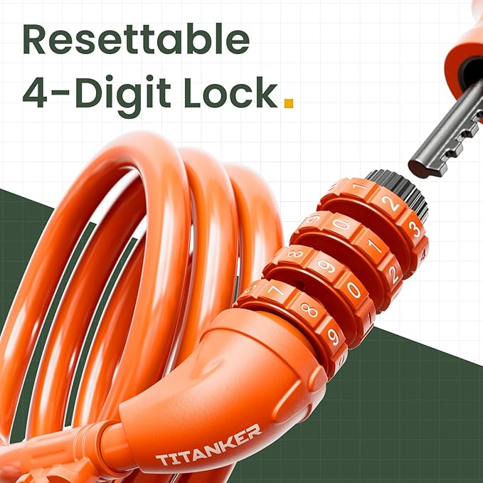 Titanker Bike Lock, Bicycle Lock 4 Feet Cable Lock 1/2 Inch Resettable Bike Lock Combination with Mounting Bracket, Bike Accessories for Bicycle, Electric Scooter, Motorcycle