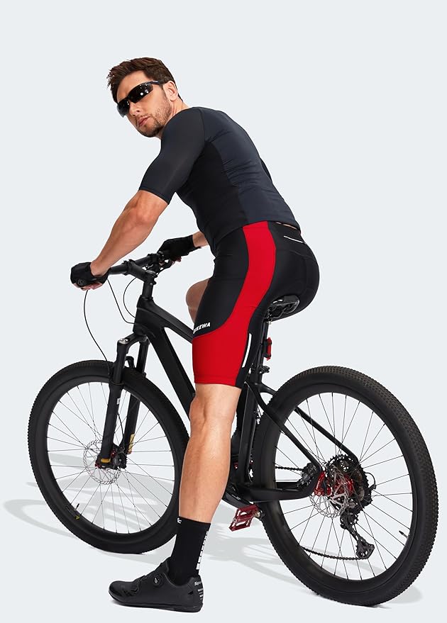 Bikewa Men's Bike Shorts 3D Padded Cycling Road Biking Mountain Riding Biker Bicycle UPF 50+ Cycle Shorts Zipper Pockets
