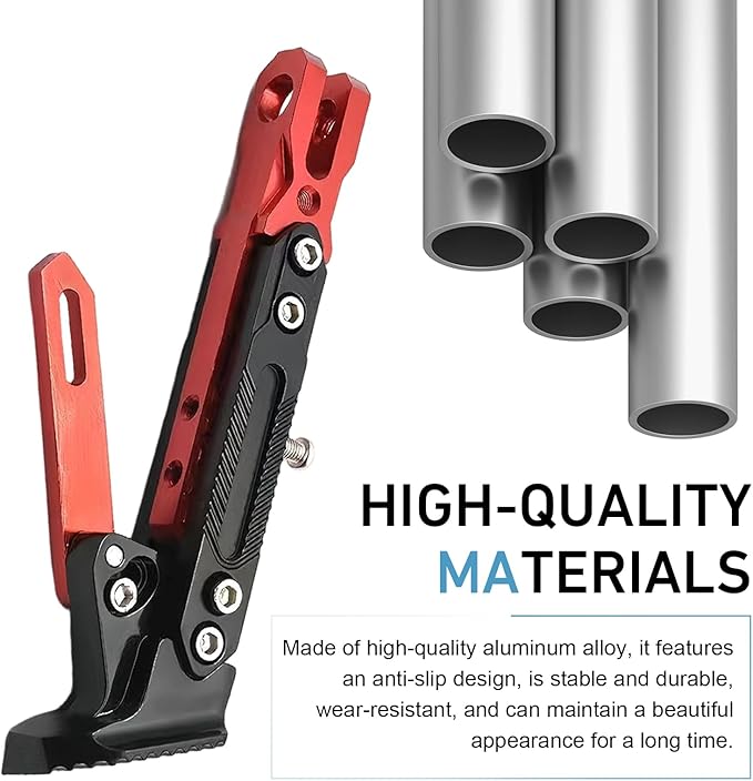 Universal Motorcycle Kickstand, 6 Level Heavy Duty Adjustable CNC Aluminum Alloy Side Stand Foot, Replacement Support Stand for Motorbike, Scooter, Dirt Pit Bike (Red)