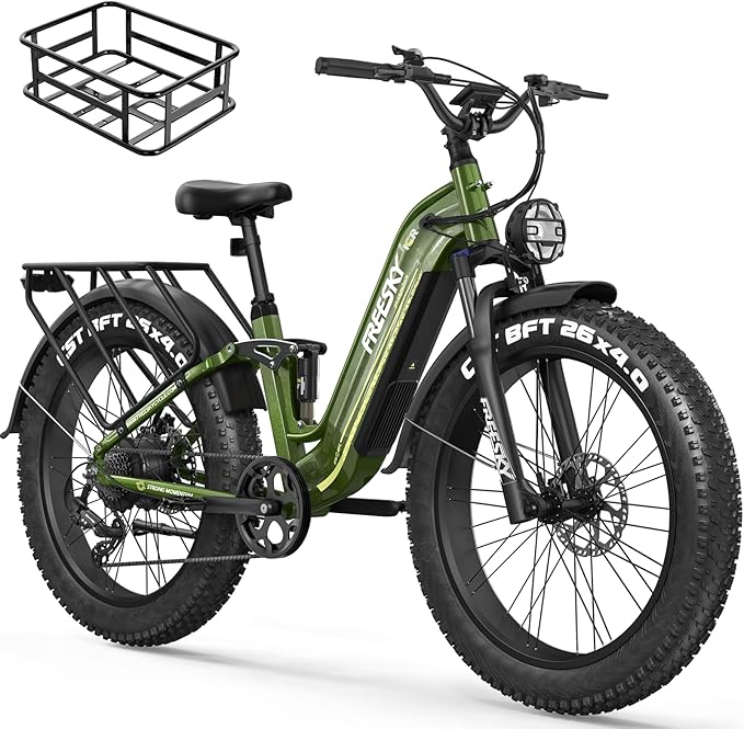 FREESKY Wildcat Ultra 3000W Electric Bike for Adults 105mile Long Range Step-Thru Ebike Motor 37MPH Dirt E Bike 25Ah Samsung Battery 26'' Fat Tire Electric Bicycle Full Suspension for Commute