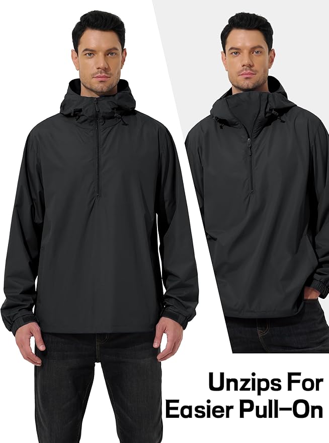 Men's Pullover Rain Jacket Waterproof Windbreaker Lightweight Packable Raincoat for Cycling Running Hiking Golf