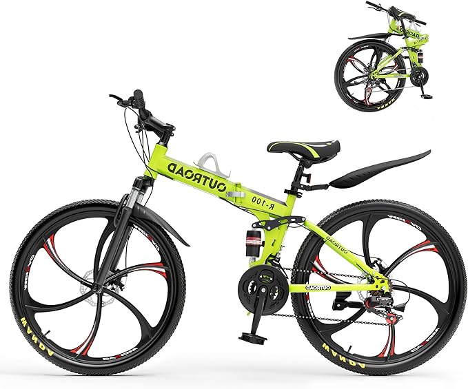 Betterland 26 Inch Adult Folding Mountain Bike, 21 Speeds Full Suspension Foldable Bikes, Dual Disc Brake, High Carbon Steel Frame Bicycle for Men Women