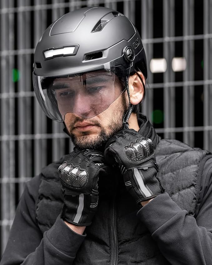 ILM Adult Bike Helmet with USB Rechargeable LED Front and Back Light Mountain&Road Bicycle Helmets for Men Women Removable Goggle Cycling Helmet E3-10L