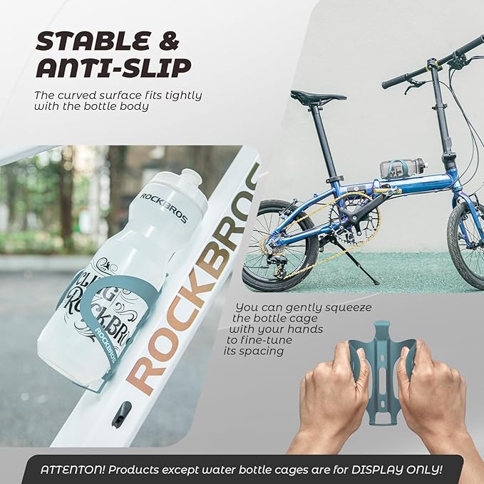 ROCKBROS Bike Water Bottle Cage Holder Lightweight Alloy Aluminum Bicycle Water Bottle Holder Cages Secure Hold Brackets for MTB, Road,Gravel Bike，Grey