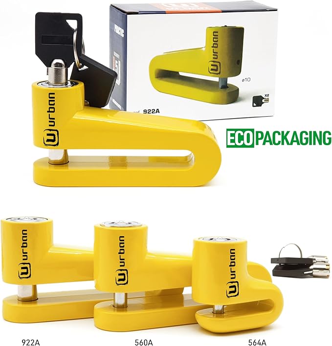 URBAN 922A Motorcycle Disc Lock, ø10mm Safer, More Visible, More Deterrent, Compact and Effective Security for Easy Transport, Anti Theft Wheel Brake Lock for Motorbike Scooter Electric Bike Bicycle