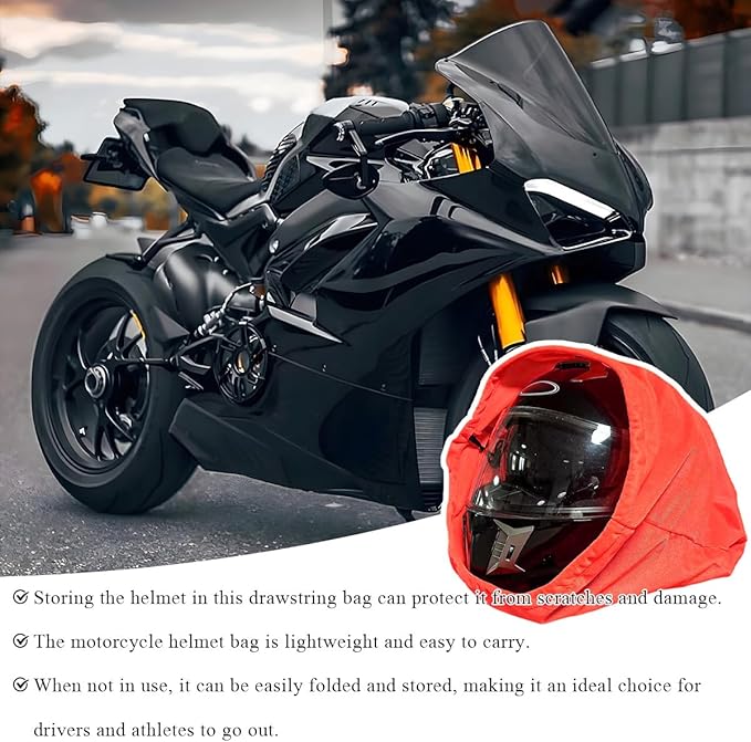 2 PCS Motorcycle Helmet Bag, Helmet Protection Drawstring Bag Made of Nylon Cloth, Large Capacity Helmet Storage Bag for Motorcycle Bicycle, Universal Motorcycle Accessories (Black+Orange)