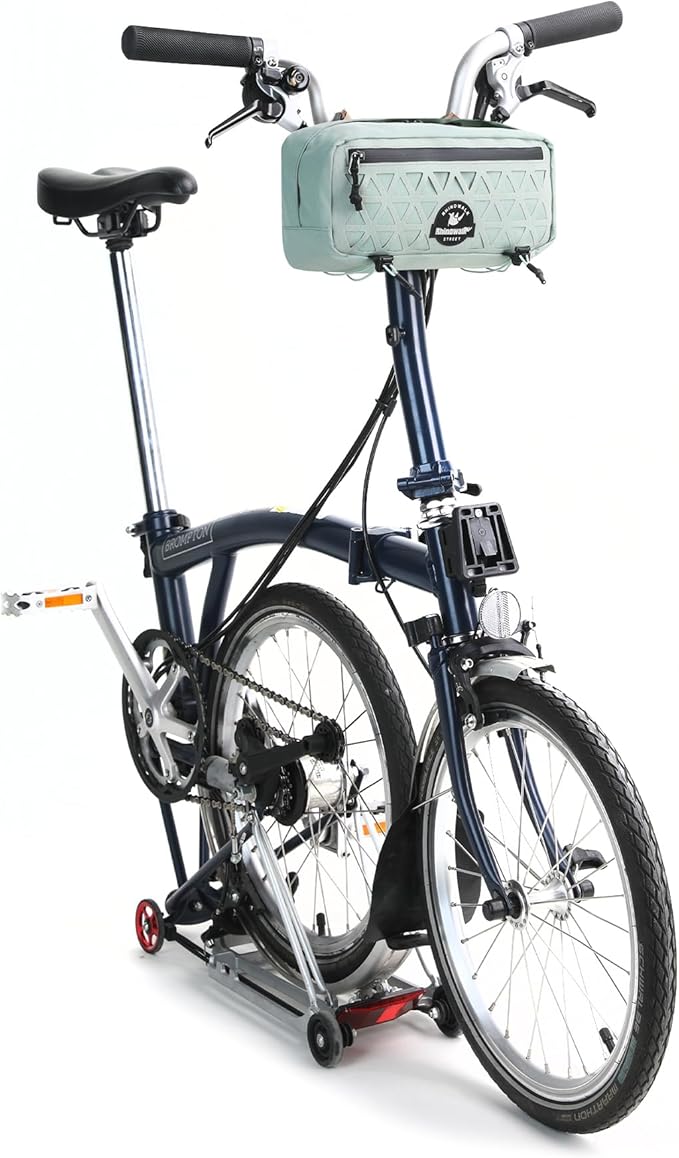 Rhinowalk Handlebar Bag for Brompton Folding Bike & Road Bikes, 1.9L Compact Pouch with Shoulder Strap, 3-Point Mounting, Front Zipper Pocket, Internal Storage for Cycling & Commuting (Duck Egg Blue)