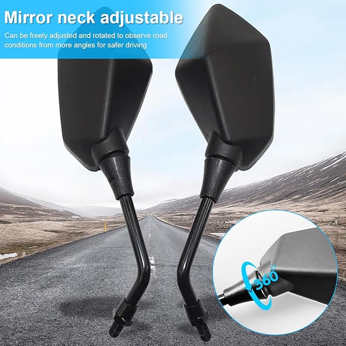 2PCS Motorcycle Mirrors, Dirt Bike Rearview Side Mirror for Handlebar, Adjustible Motorbike Convex Rear View Mirror with 10MM Threaded Bolt, Compatible with Scooter, UTV, ATV