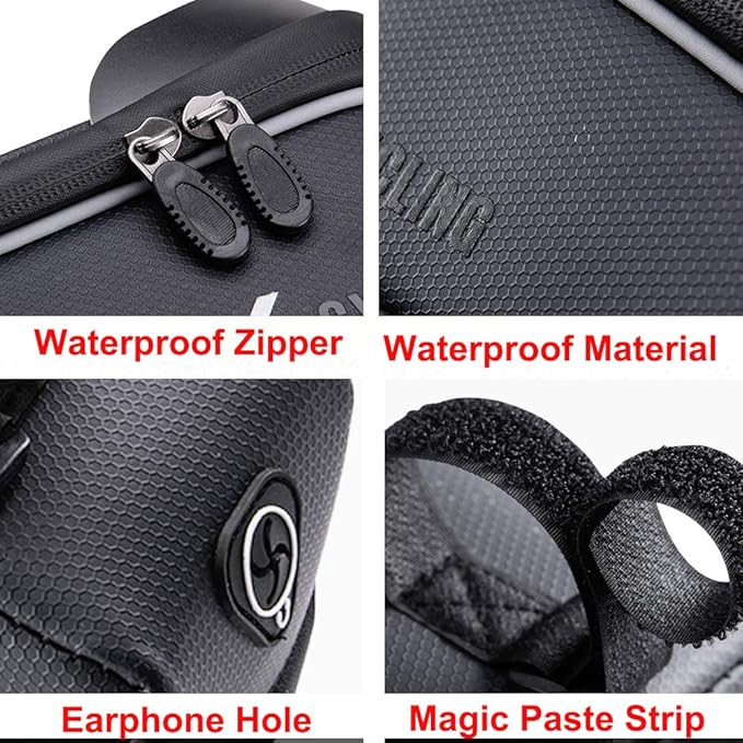 Bike Frame Bag, Bike Phone Mount, Waterproof Bicycle Handlebar Bag Cycling Front Top Tube Pouch Pannier Bike Phone Holder Stand for iPhone 16 15 14 13 12 11 Pro Max XS Samsung Smartphones Below 6.5''