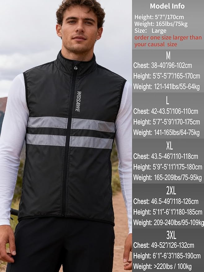 WOSAWE Men's High Visibility Cycling Wind Jacket Water Resistance Reflective Windbreaker